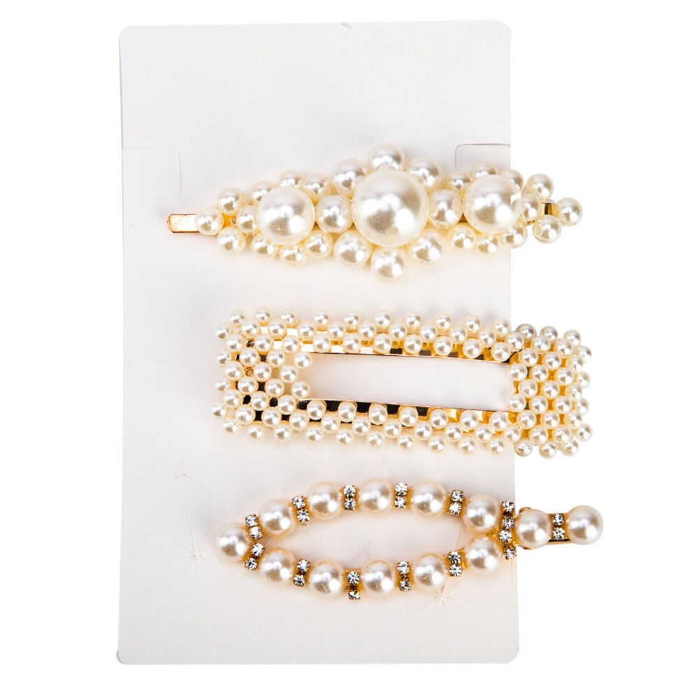 3/4pcs Trendy Pearl Hair Clips For Women Handmade Geometric Hair Barrette Triangle Square Hairpins Snap Hair Styling Accessories: 04