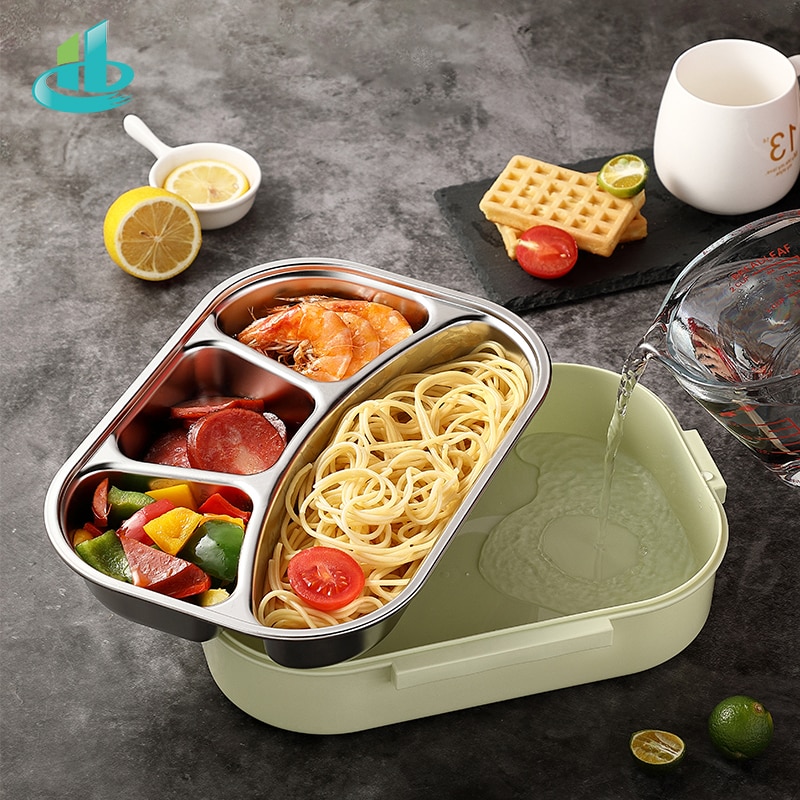 HENGFENG Portable 304 Stainless Steel Lunch Box Japanese Style Compartment Bento Box Kitchen Leakproof Food Container