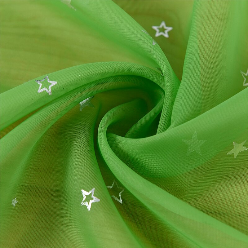 Transparent Tulle Curtains Screens Perforation 1pc Five-pointed Star Curtains Polyester Window Drapes Sheer Hook: green perforation / 100x200cm