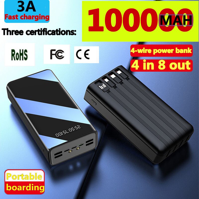 Power Bank 100000Mah Type C Micro Usb Snel Opladen Powerbank Led Display Draagbare Externe Batterij Oplader Voor Telefoon Tablet: HEI