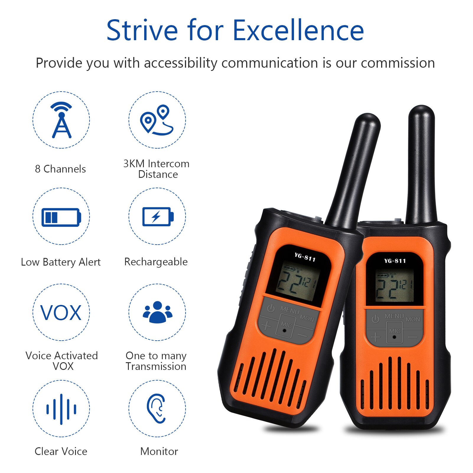 Volwassenen Kids Walkie Talkies Lange Bereik 22 Kanaals 0.5W Twee Manier Radio Voor Familie Outdoor Activiteiten Camping Wandelen, fietsen: Orange  / EURO