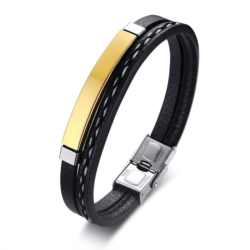 SPANISCH Lagerbier SCHWARZ LEDER Armbinde MIT EDELSTAHL Inspiration Schild GEFLOCHTENE Armbinde: Gold