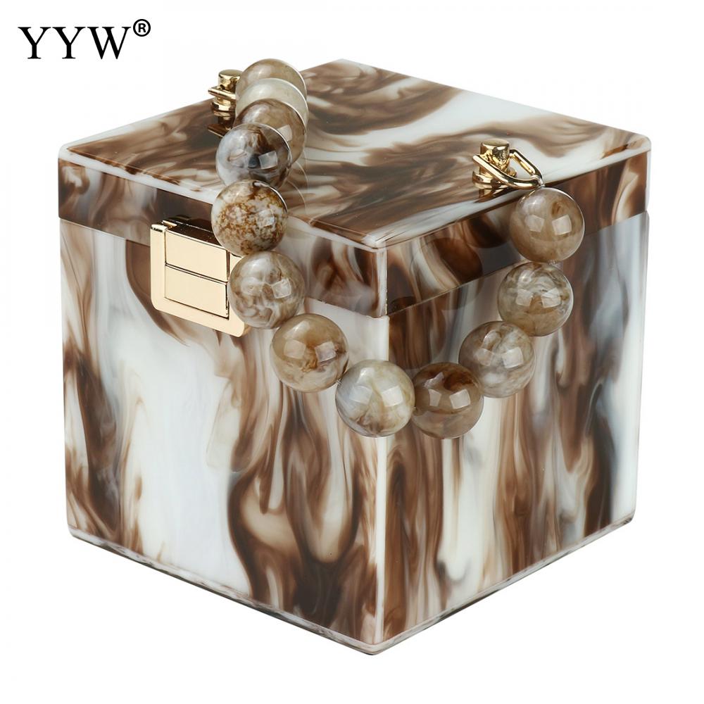 Kralen Handvat Handtas Vrouwelijke Inkt Patroon Avond Clutch En Portemonnee Women's Bag Mini Totes Acryl Box Zak bolso: coyote brown