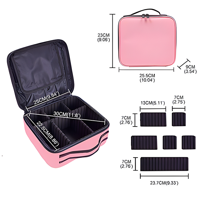 Makeup bag Train Case Makeup Cosmetic bag Organizer Portable Artist Storage Bag With Adjustable Dividers Makeup Brush Case: Pink
