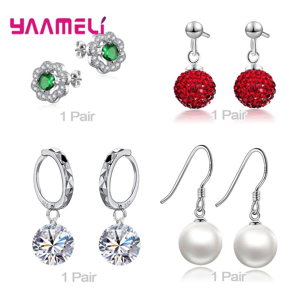 Trendy Vrouwen Oorbellen Echt 925 Sterling Zilver Natuurlijke Kristal Parel Party Accessoires 4 Paar Gemengde Sieraden