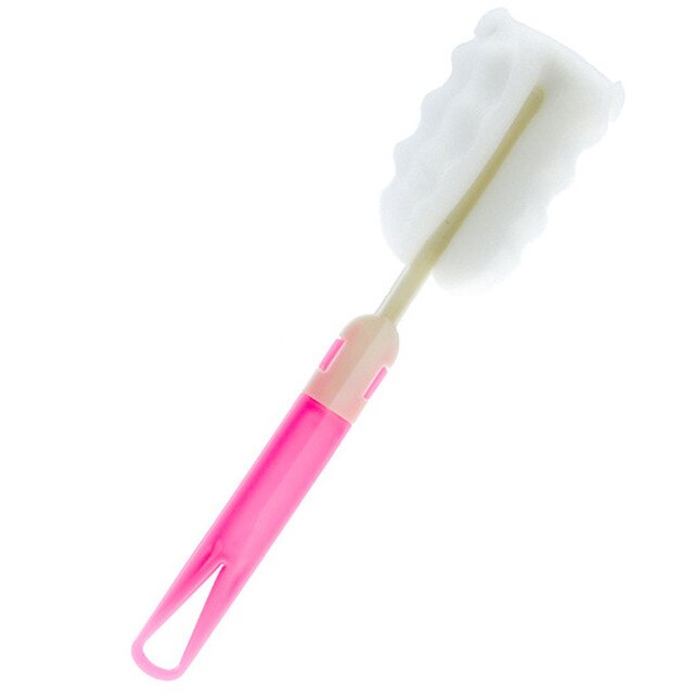 Baby hög kvalitet ren svamp barn specialflaska borste med handtag rengöringsredskap borsta glas specialborstar dropshopper: Rosa