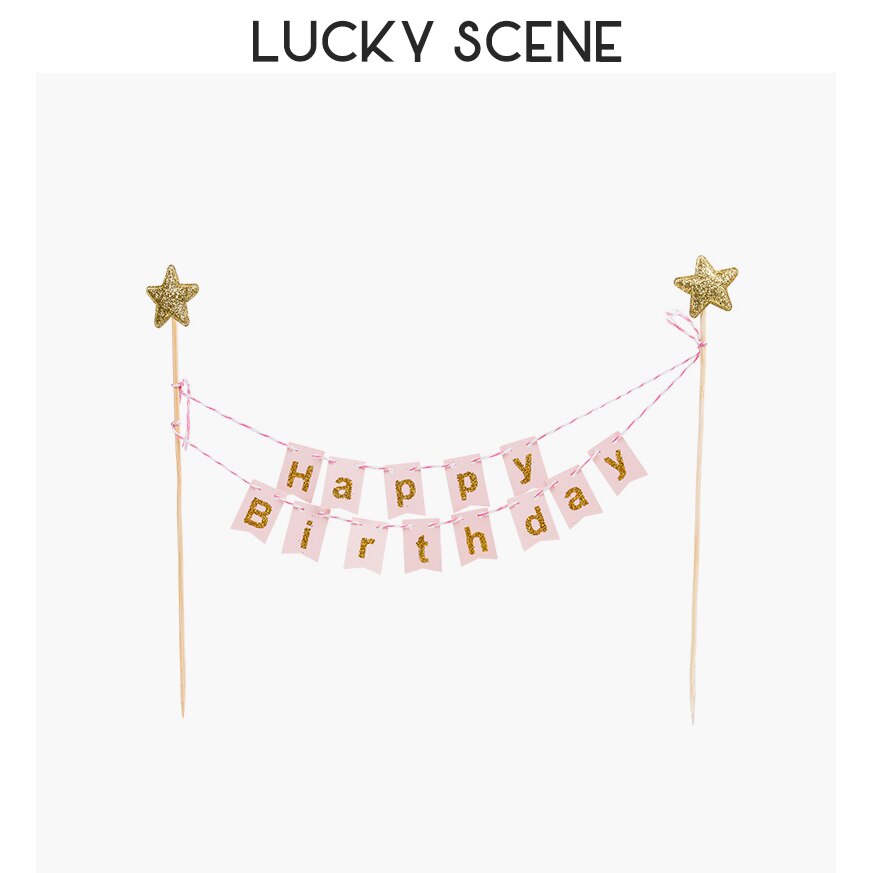 Mini cartel de feliz cumpleaños, decoración de pastel de , suministros hechos a mano, banderines, guirnalda de banderines, banderas S00965: Rosa