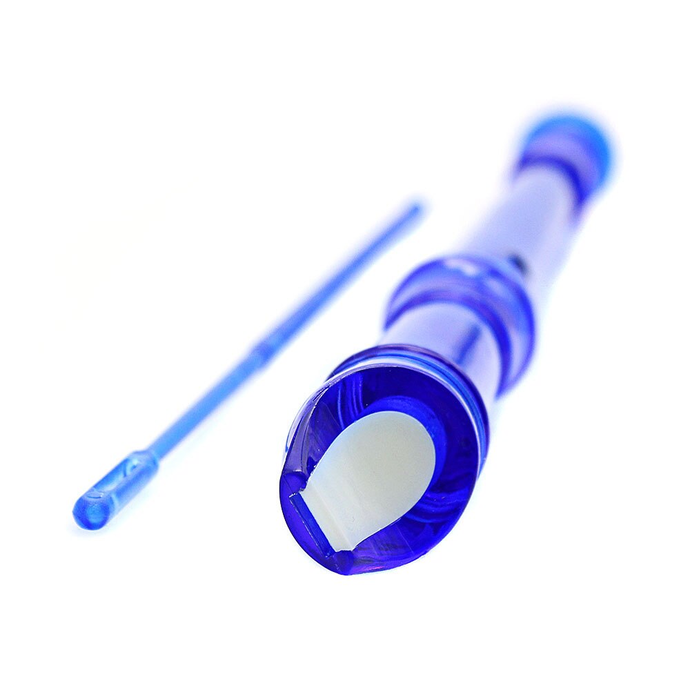 Grabador soprano ABS 8 agujeros transparente con barra de limpieza Tabla de huellas introducción para niños principiantes instrumento azul
