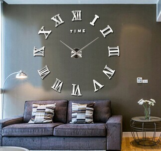 Modern DIY Wall Clocks 3D Acrylic Mirror Stickers Arrivals Quartz Clock Needles Home Decor Relogio De Parede: Silver / 47 inch