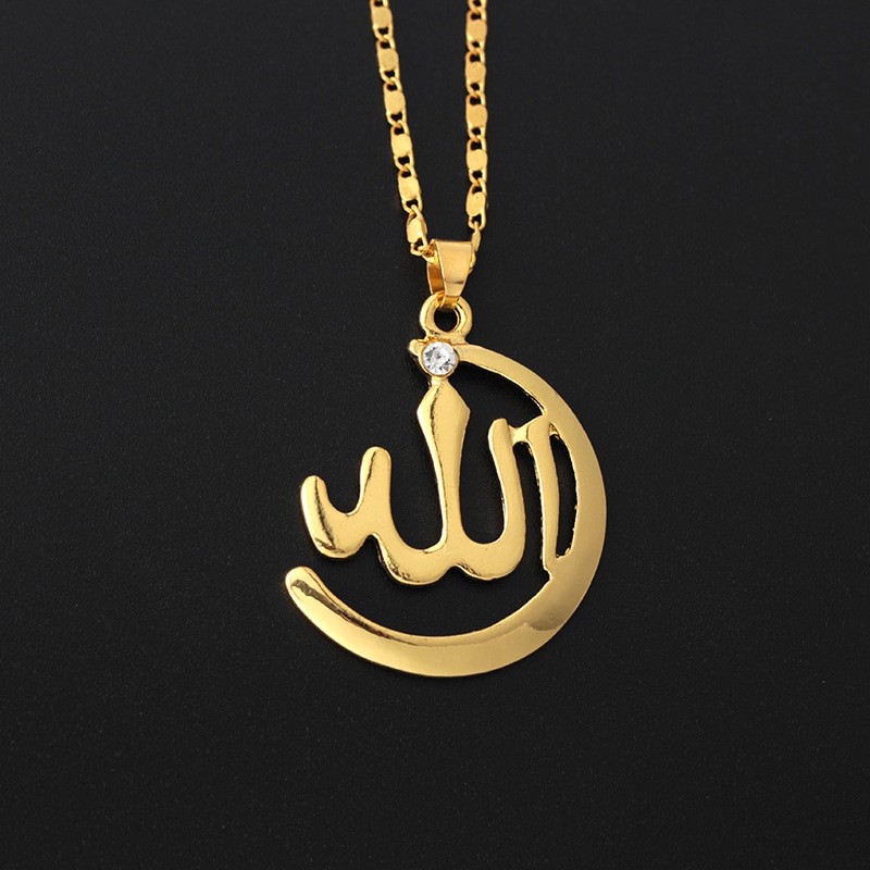 Simple Muslim God Necklace Gold Silver Alloy Allah Pendant Necklace Charm Mosaic Zircon Pendant Jewelry Women Men