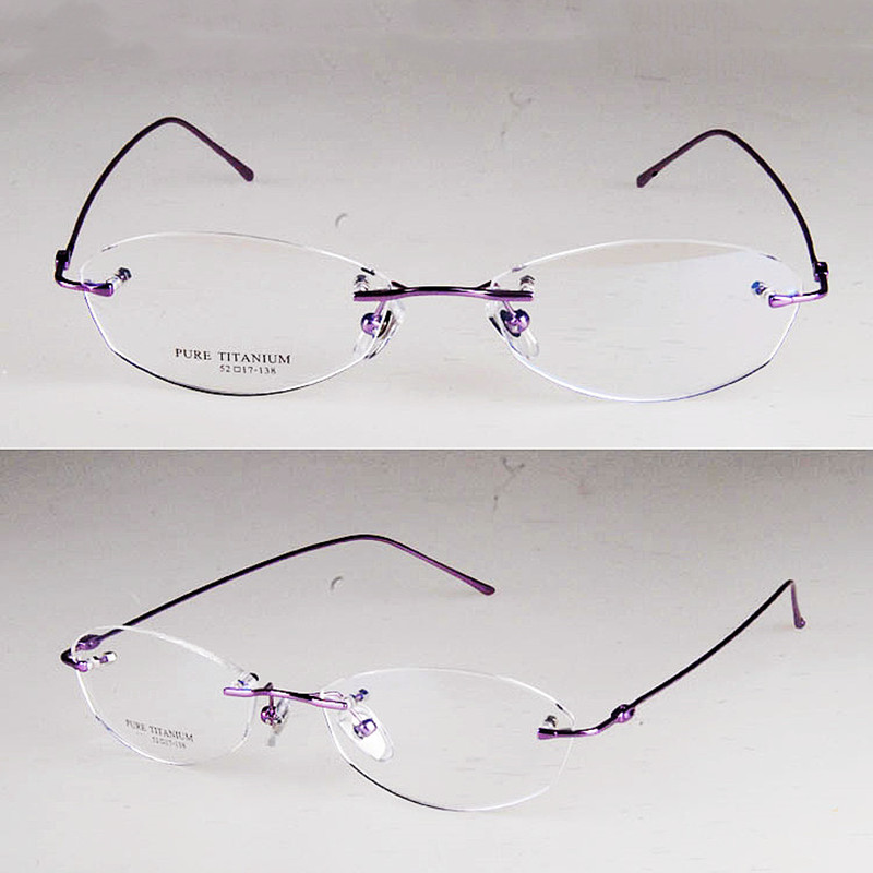 Women Rimless Glasses Pure Titanium Eyeglasses Optical Frame Prescription Frameless Spectacle Simple Line Temple 1280