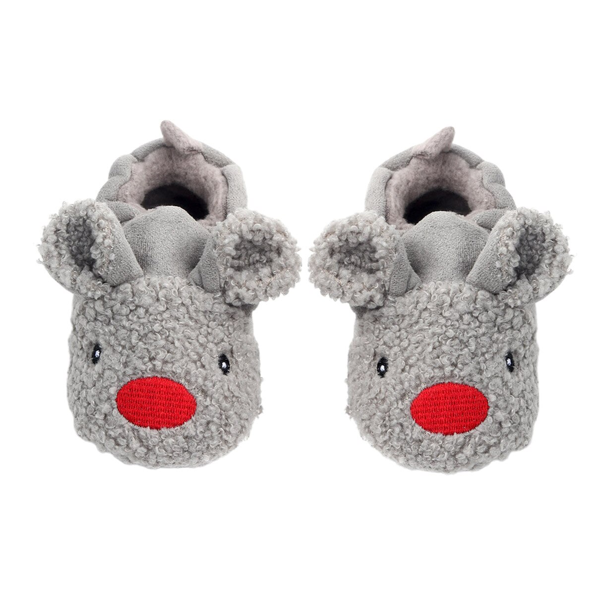 Bebis pojkar tjejer fleece tossor mjuk sula vinter varma tofflor halkfria spädbarn hus spjälsäng skor med djur öron: Grå / 12 6-8 månader
