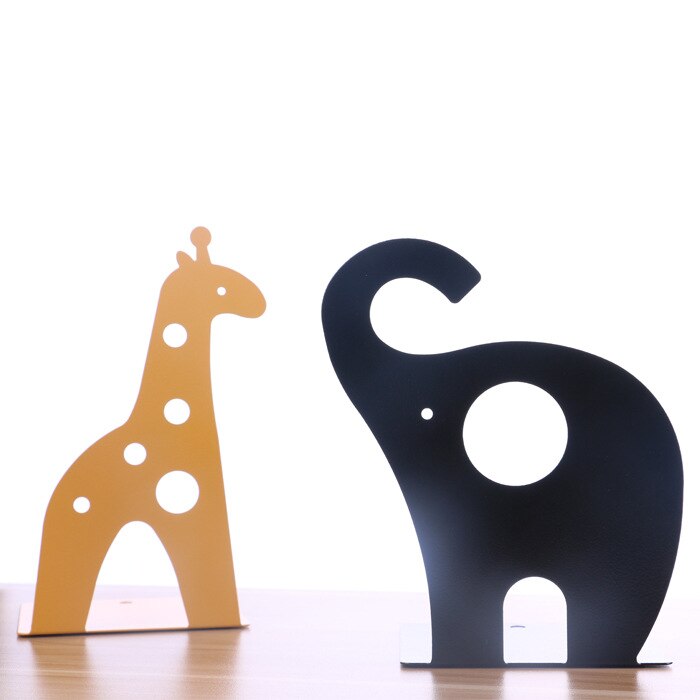 2 Pcs/Set Cute Giraffe and Elephant Book Stand Cartoon Metal Bookend Reading Book Holder Shelf