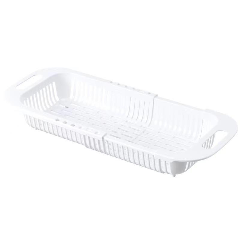 【S】1Pc Intrekbaar gootsteenafvoerrek Plastic gereedschapsrek voor gerechten Huishoudelijke keuken Groenteopbergrek Afvoermand: Lichtgrijs
