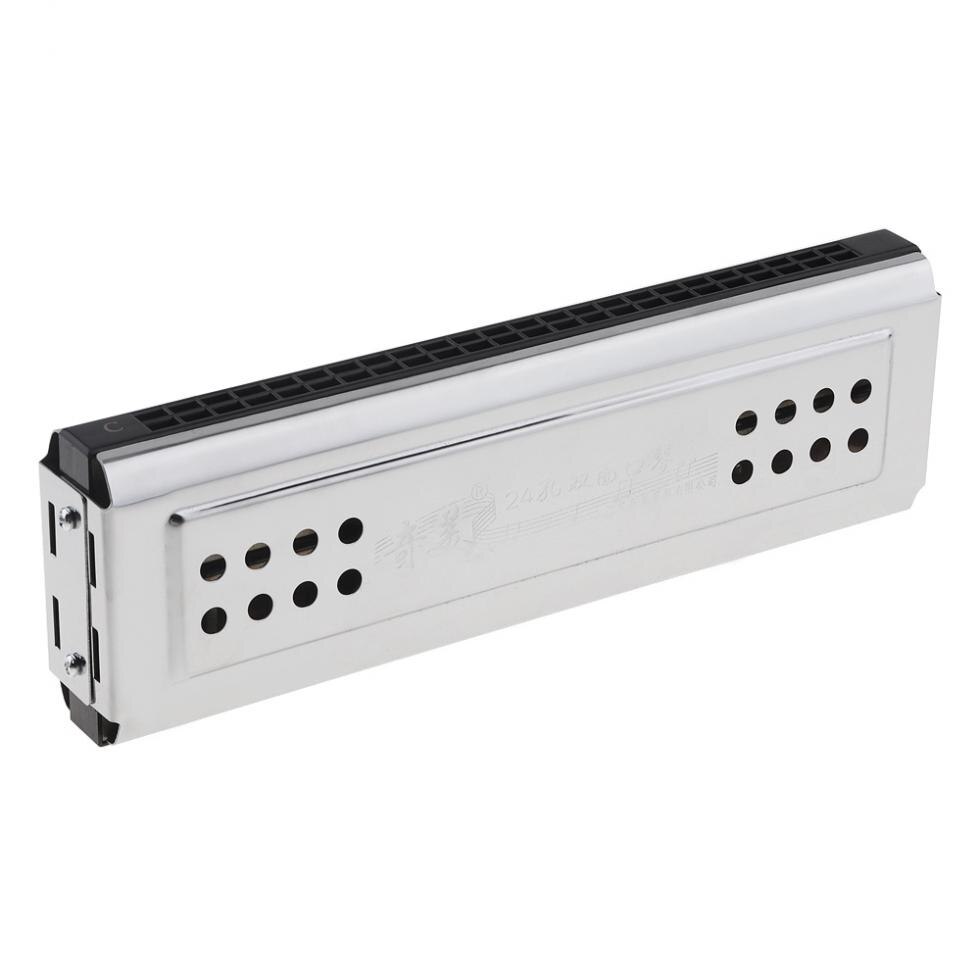 24 Holes Key Of C&G Silver Double Side Tremolo Harmonica for Adult Beginner & Children