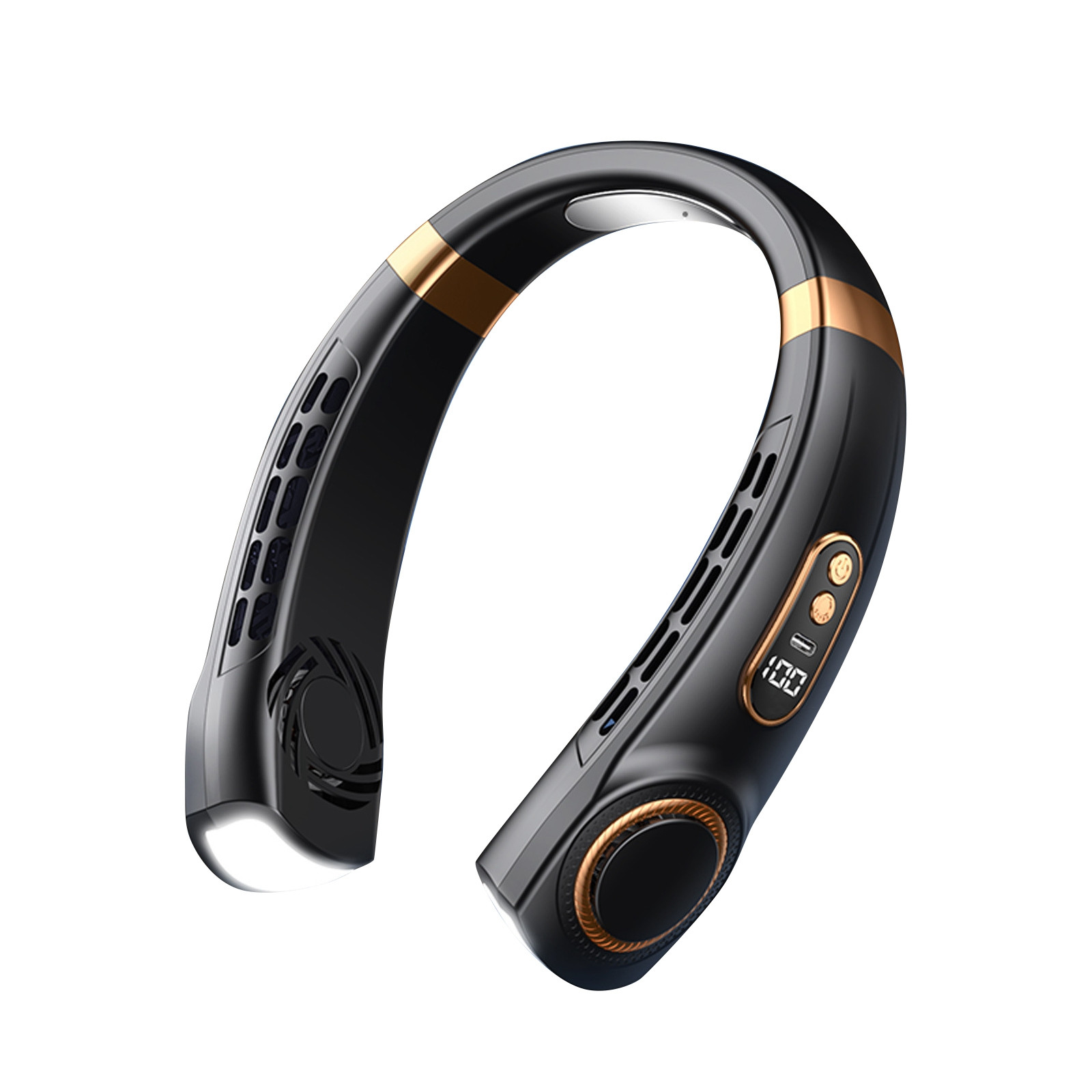 Ventiladores de cuello, ventilador portátil USB para colgar en el cuello, ventilador frío, pantalla de mano, ventilador deportivo silencioso recargable, banda para el cuello, ventilador sin hojas: Negro