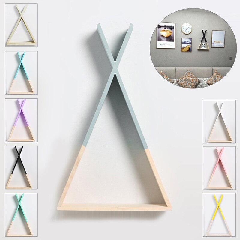 1PC X Triangle Wooden Shelf Home Wall Decorative Shelf For Kids Boy Girls Room Decorations Living Room Wall Decor Wooden Shelf