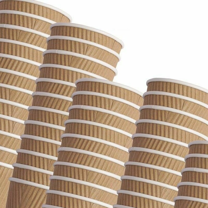 Mongka Wegwerp Rimpel Triple Ommuurde Papier Koffiekopje Bruin Cups Met/Zonder Deksels