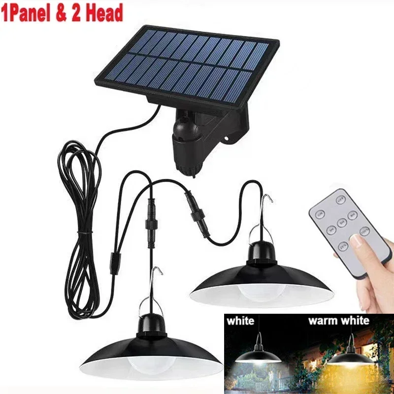 Hanglamp op zonne-energie Buiten Waterdichte LED-lamp Dubbele kop Kroonluchter Decoraties met afstandsbediening voor binnenschuur Schuurkamer: orange / 6-10W