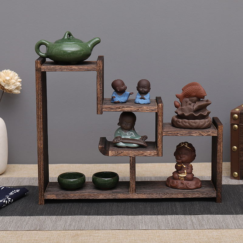Small Solid Wood Chinese Style Tea Pot Tray Burn Paulownia Hand Polished Antique-and-curio Shelves Teapot Set: model 012 depth 9cm