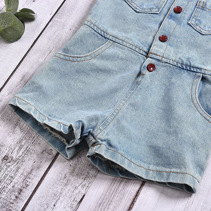 Tyttöjen vaatteet housut denim hihaton sininen puuvilla pestyt farkut taapero lasten haalarit 1-5 vuodeksi