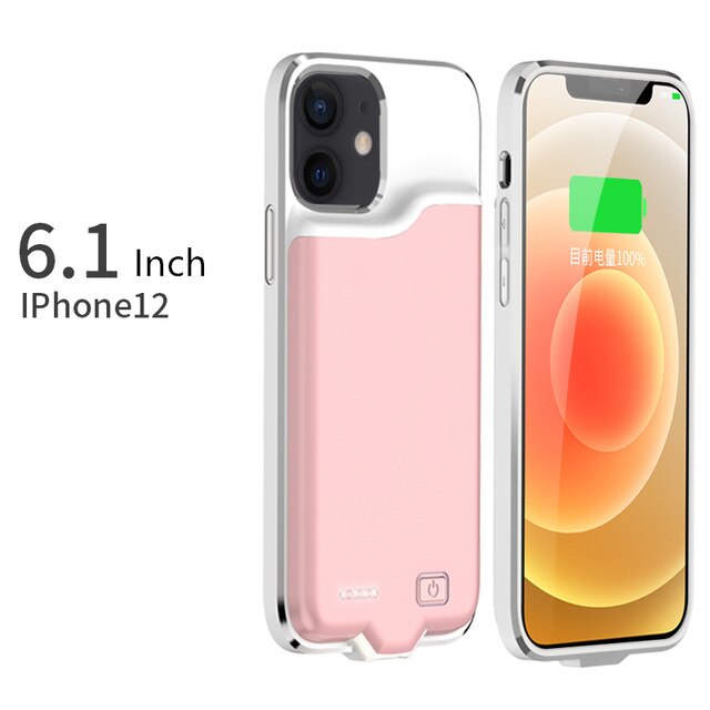 Custodia per caricabatterie per Apple iphone 12 custodia per telefono 6.1 pollici 5500mAH Anti caduta batteria portatile Cover posteriore in plastica: Colore rosa