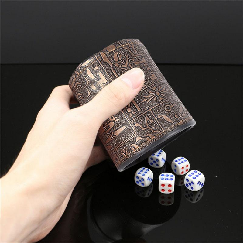 Leather Dice Cup Egyptian Pattern Leather Straight Dice Cup For Drinking Party Dice Game KTV Bar