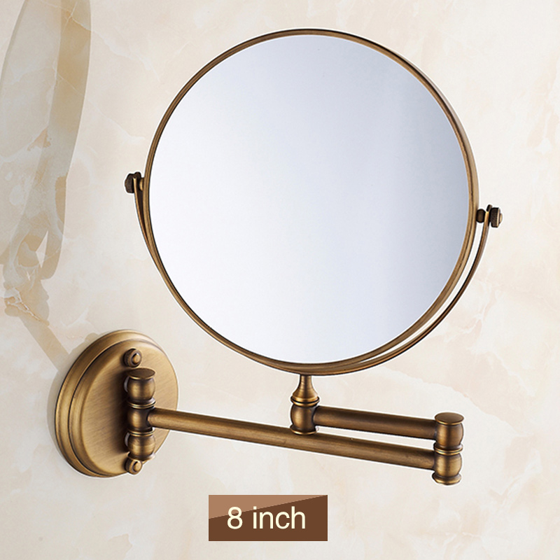 QINGYU ELEVEN 8 inch Soild Brass Bath Mirror European style Wall Mounted Double Sided Adjustable Round Cosmetic Beauty Mirror: Antique