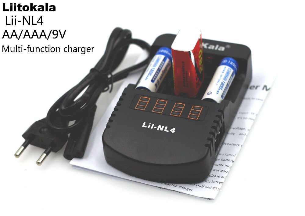 Liitokala Lii-NL4 Multifunctionele Oplader 1.48 v 1.5 V Ni MH AA/AAA 9 V Batterij Lader DC: 12 V 1A, AC: 110-240 V