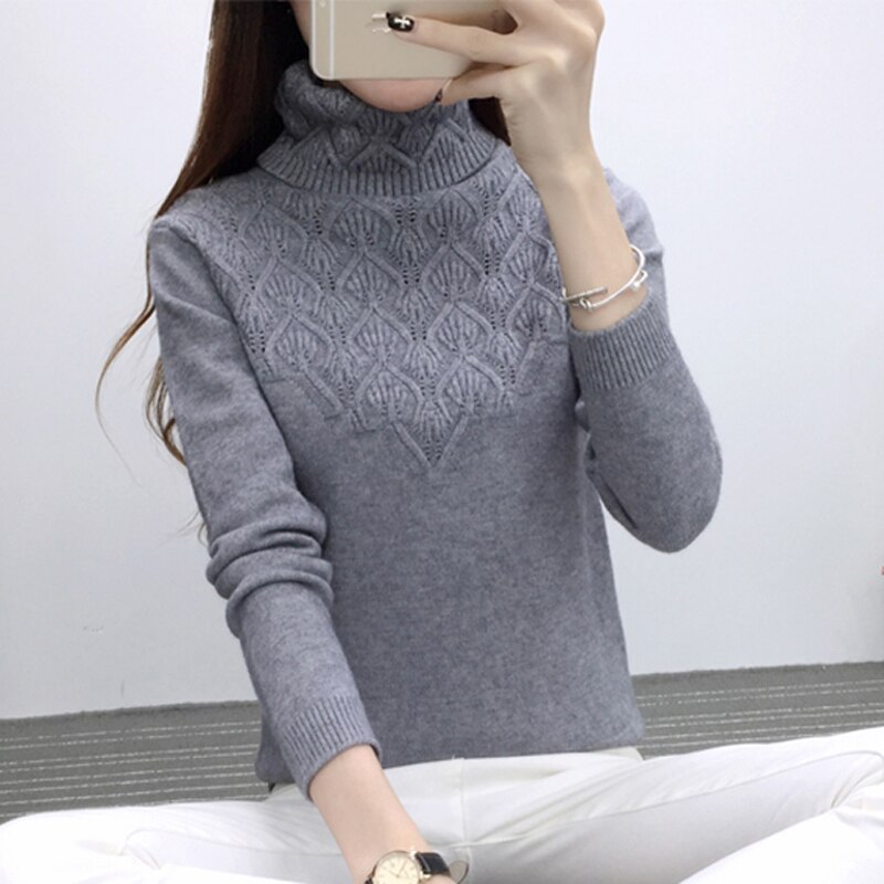 Sweaters And Pullovers For Women Autumn Winter Solid Turtleneck Knitwear Sweater Female Casual Elastic Slim Warm Coat Femme