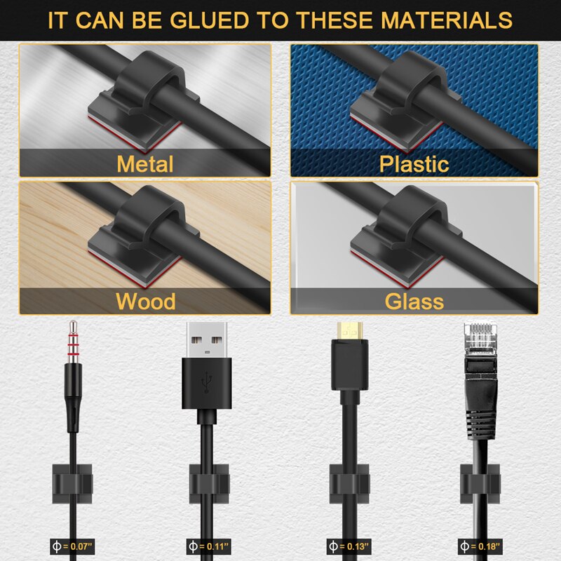 20pcs Wire Cable Management Organizer Desktop Cable Cord Clips Mouse Headphone Holder Data Telephone Line Cable Winder Tidy