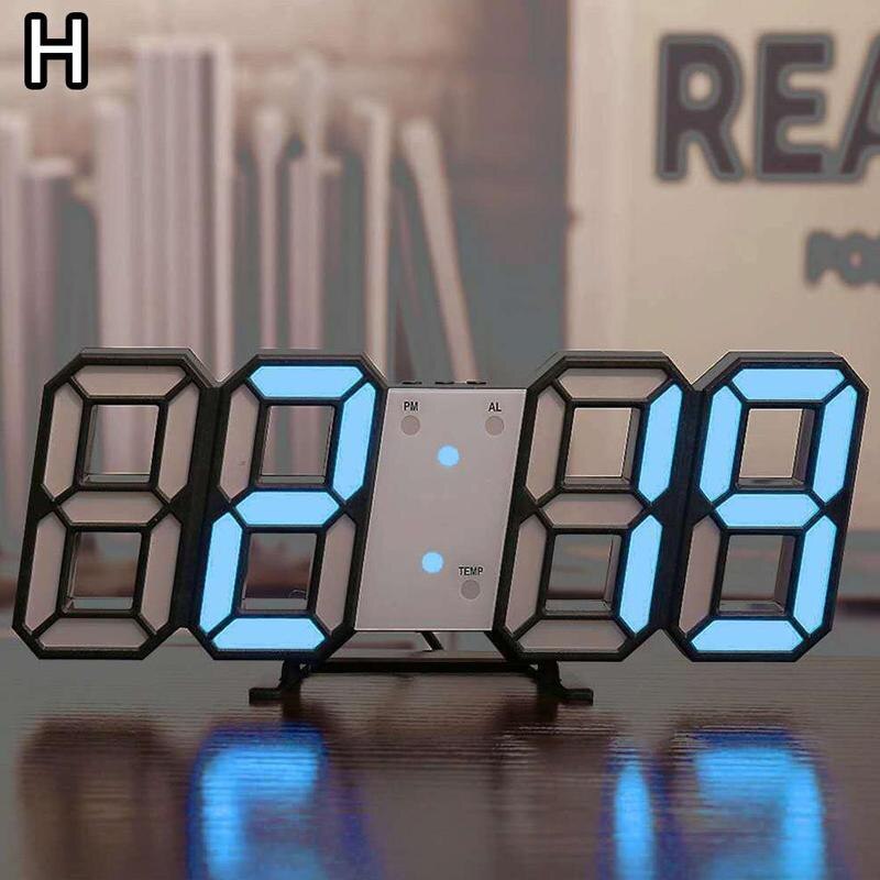 Reloj de pared grande 3D moderno, Digital, Led, Usb, electrónico, de mesa, de escritorio, luminoso: H