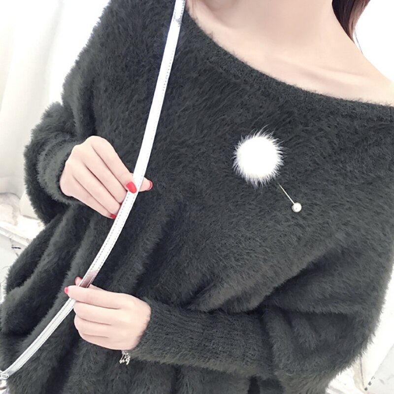 Cute Charm Simulated Pearl Brooch Pins For Women Korean Fur Pompom Ball Piercing Lapel Tie Clips Collar Jewelry