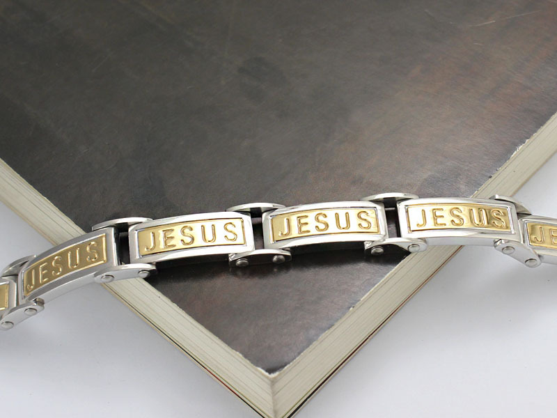 Vnox Jesus Bracelets Bangles Stainless Steel Men Gold-color Male Christ Religious Jewelry