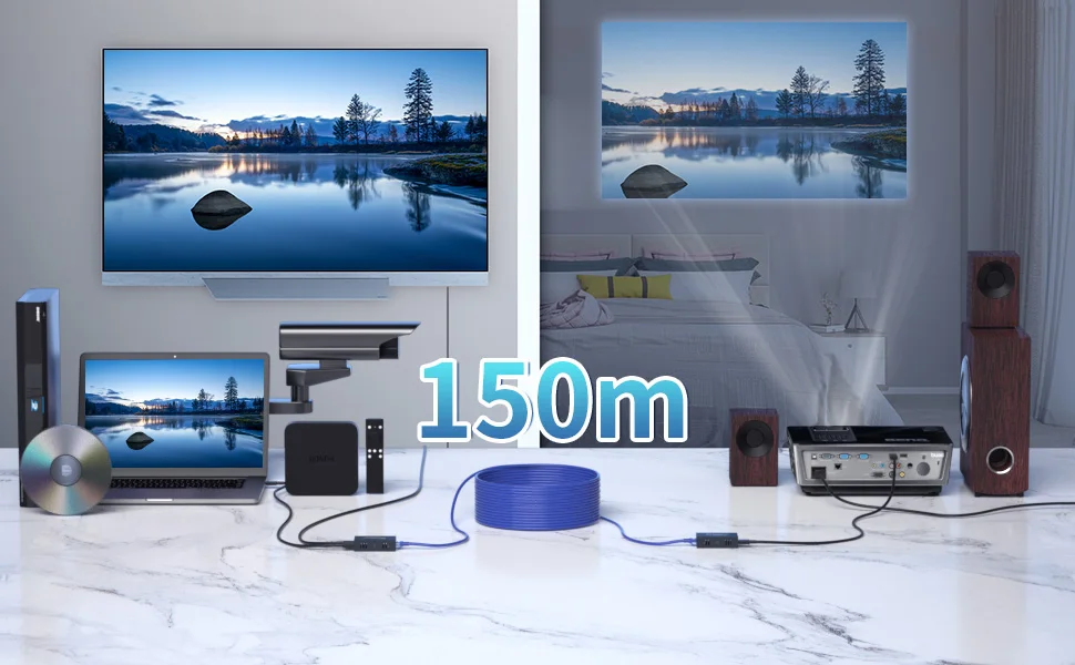 Extensor IP HDMI de 150M a través de cable de red Ethernet RJ45 Cat5e Cat 6 7