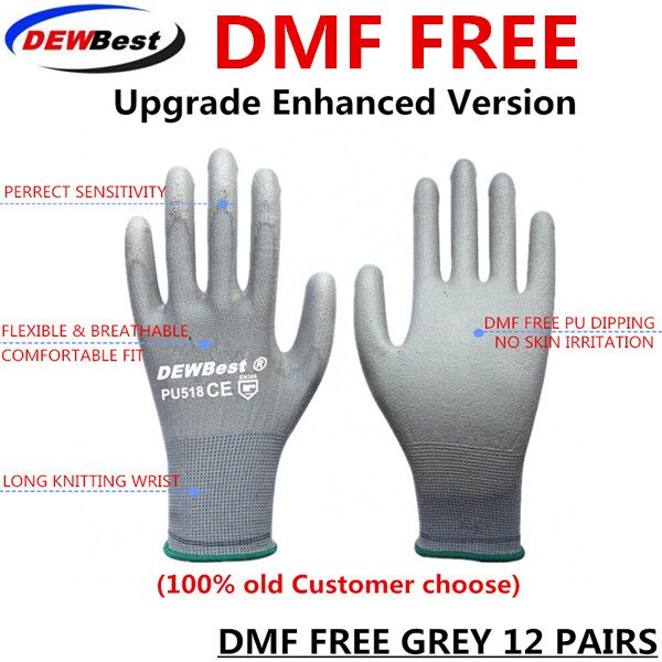 DEWBest 12pairs pu wprking glove PPE Safety Equipment Safety Hand Gloves Working Safety Gloves with: Yellow / L