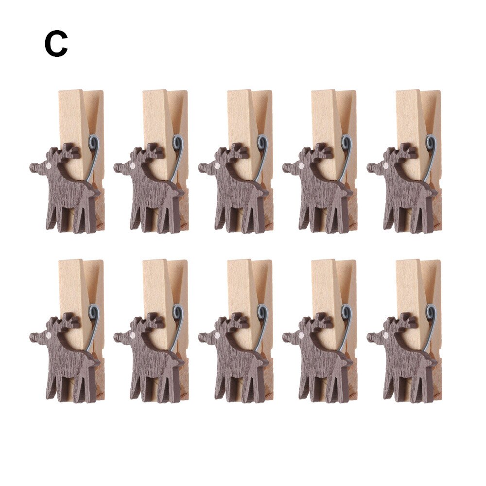 10 stuks/set mini kerst houten clips jaar feest decoratie foto muur clip eland diy kerst ornament kaarthouder bruiloft ornamenten: C