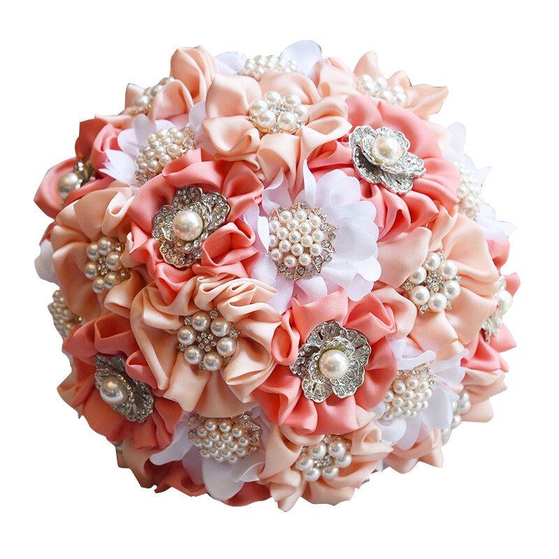 Ramo de novia de cristal Artificial para dama de honor, conjunto de pulsera con ramillete de flores, rosa,: Pink White