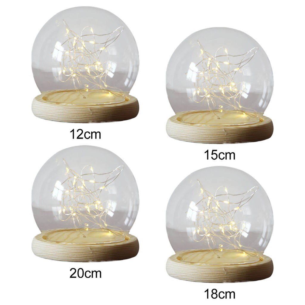 Clear Glass Dome Decorative Terrarium with Wood Base for Photos Succulents Ornaments