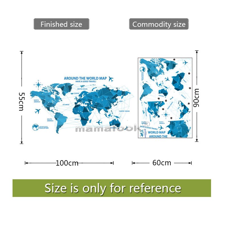 7 Kinds Large World Map Wall Stickers Cartoon Map Home Decor for Kids Room Vinyl DIY Wall Decals Travel round The World Sticker: E