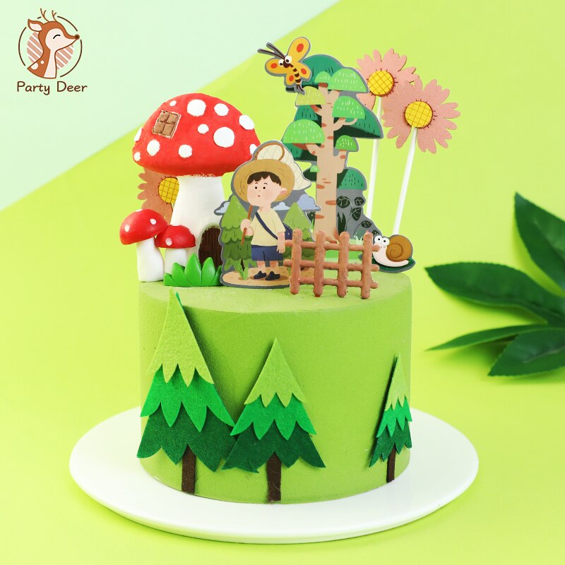 Boom Paddestoel Huis Bos Cake Toppers Voor Kid &#39;S Verjaardag Decoratie Jongen Vlinder Bloem Cupcake Toppers Verjaardag Broodjes