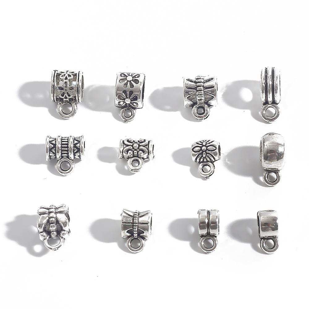 20pcs Bail bead Connector Charms 4-9MM Antique Silver Necklace Clasps for DIY Jewelry Findings Accessories