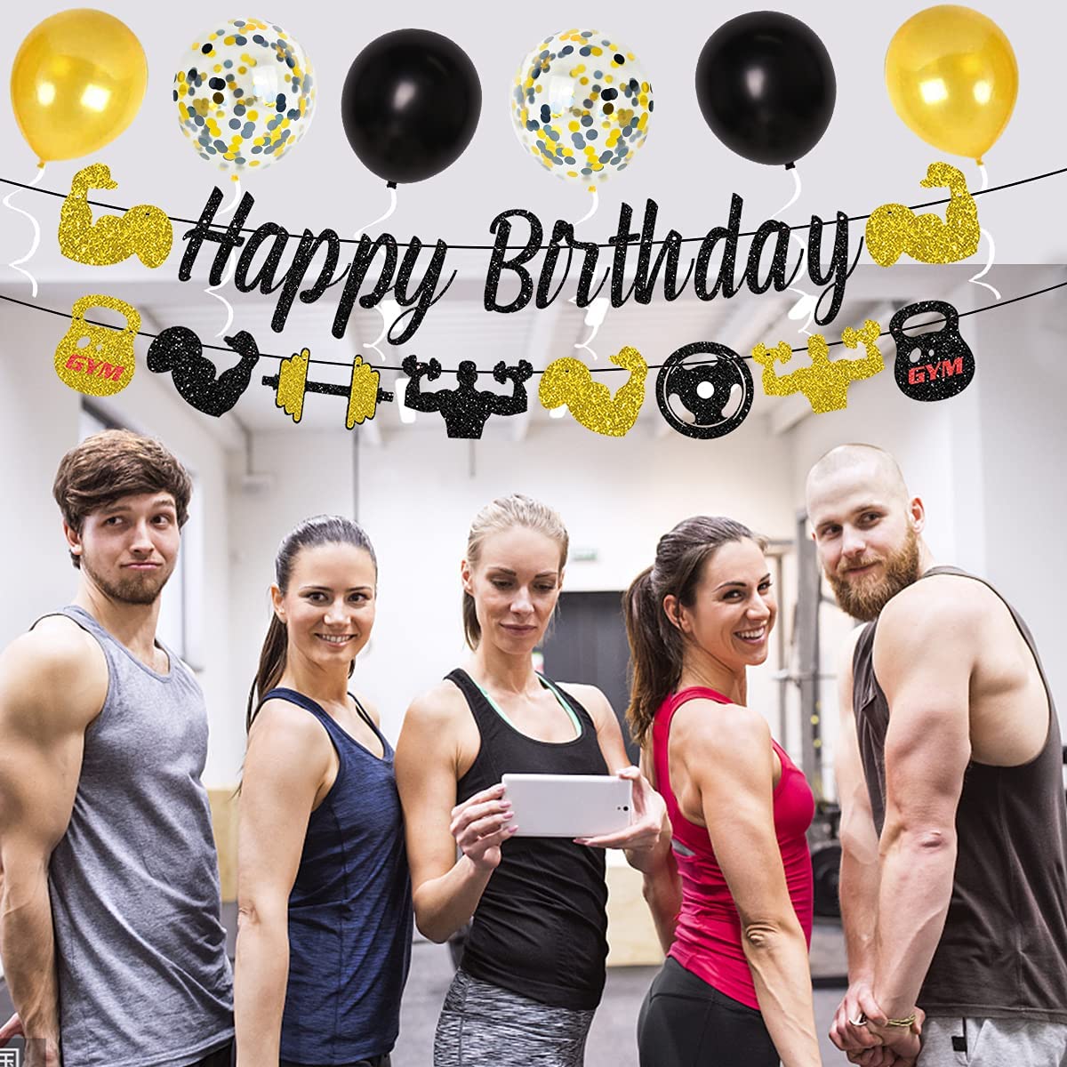 Gym Birthday Party Decorations Black and Gold Fitness Themed Party Decorations for Men, Weight Lifting Theme Party Supplies