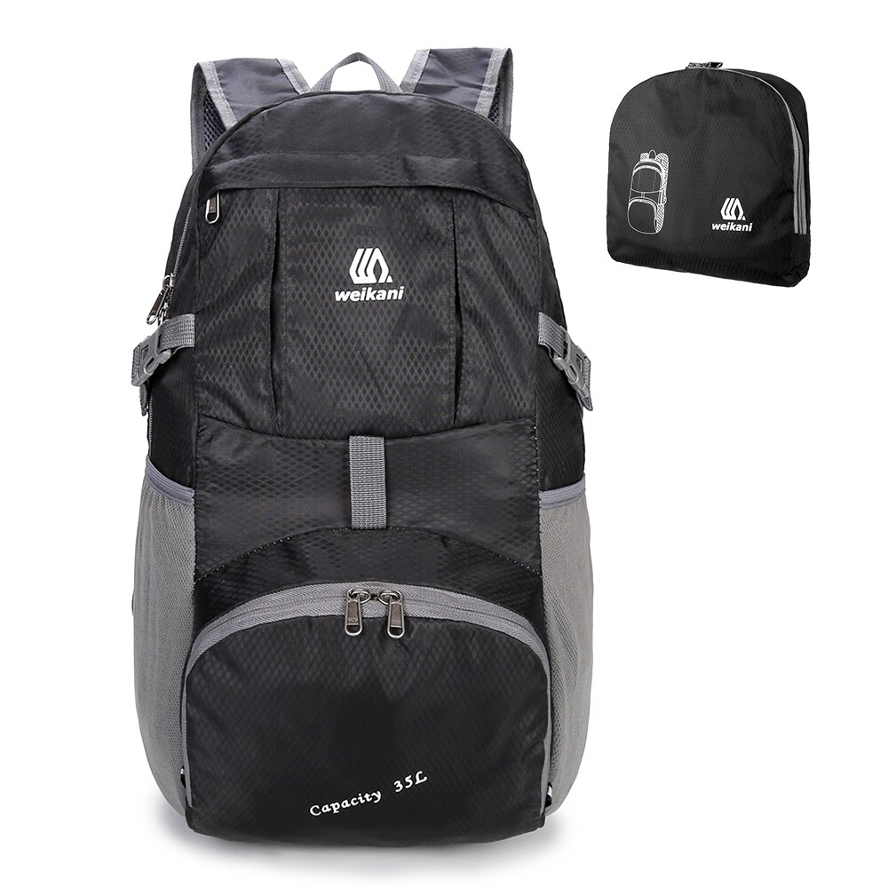 Weikani Waterproof Foldable Backpack Nylon Outdoor Climbing Backpack Sports Folding Bag Men Women Travel Hiking Backpack: Black Color