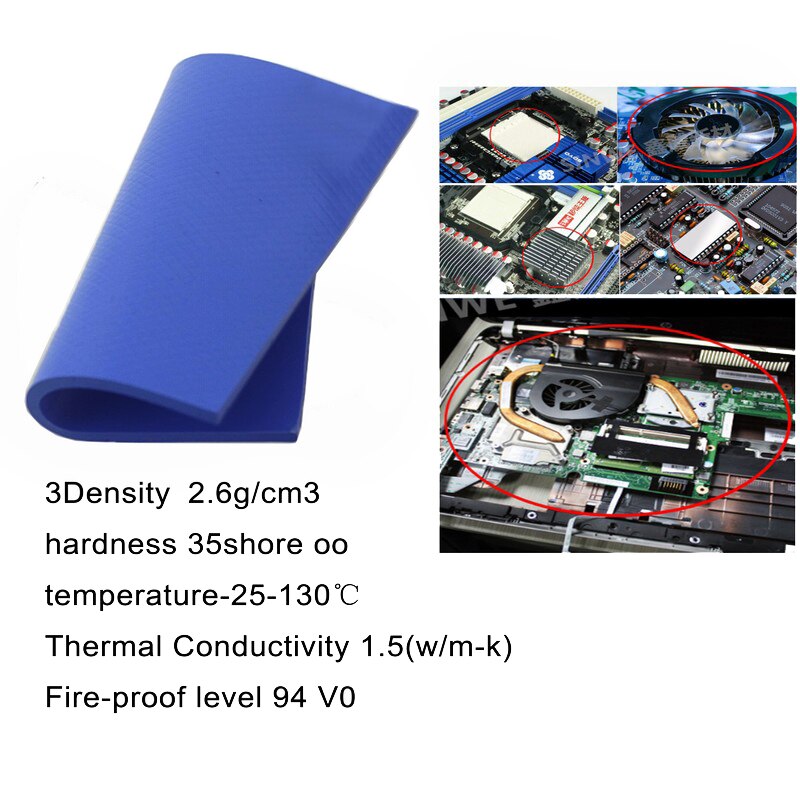 2 Pcs Gdstime 100mmx100mmx2.5mm 2.5mm Thickness CPU Blue Cooling Pad 100x2.5mm Size Conductive Silicone Thermal Pads