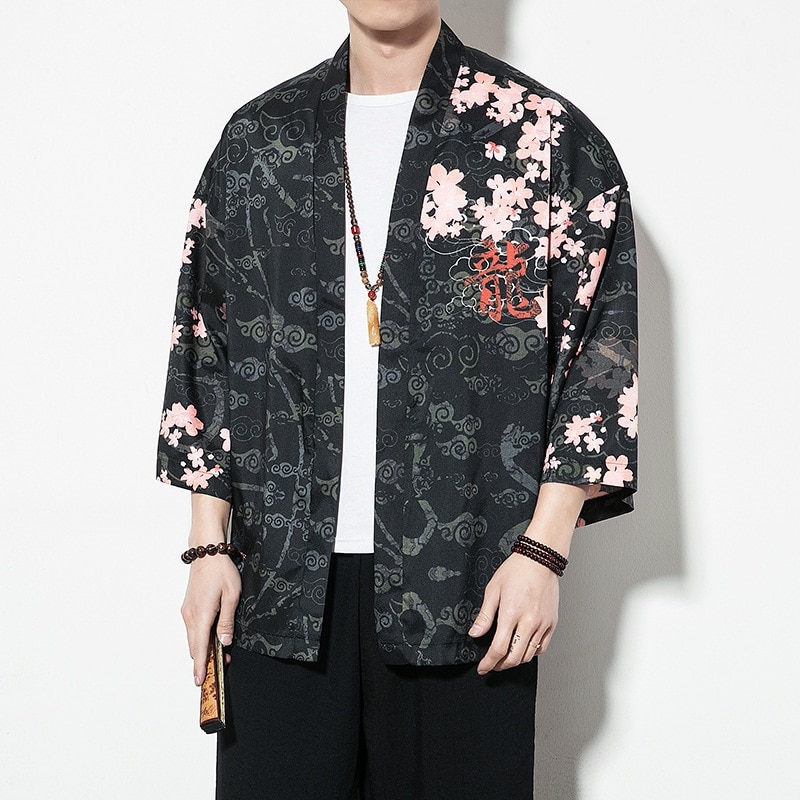 Kimono män svart japansk kimono män samurajdräkt man yukata haori japansk streetwear kläder herr kimono jacka  dd001