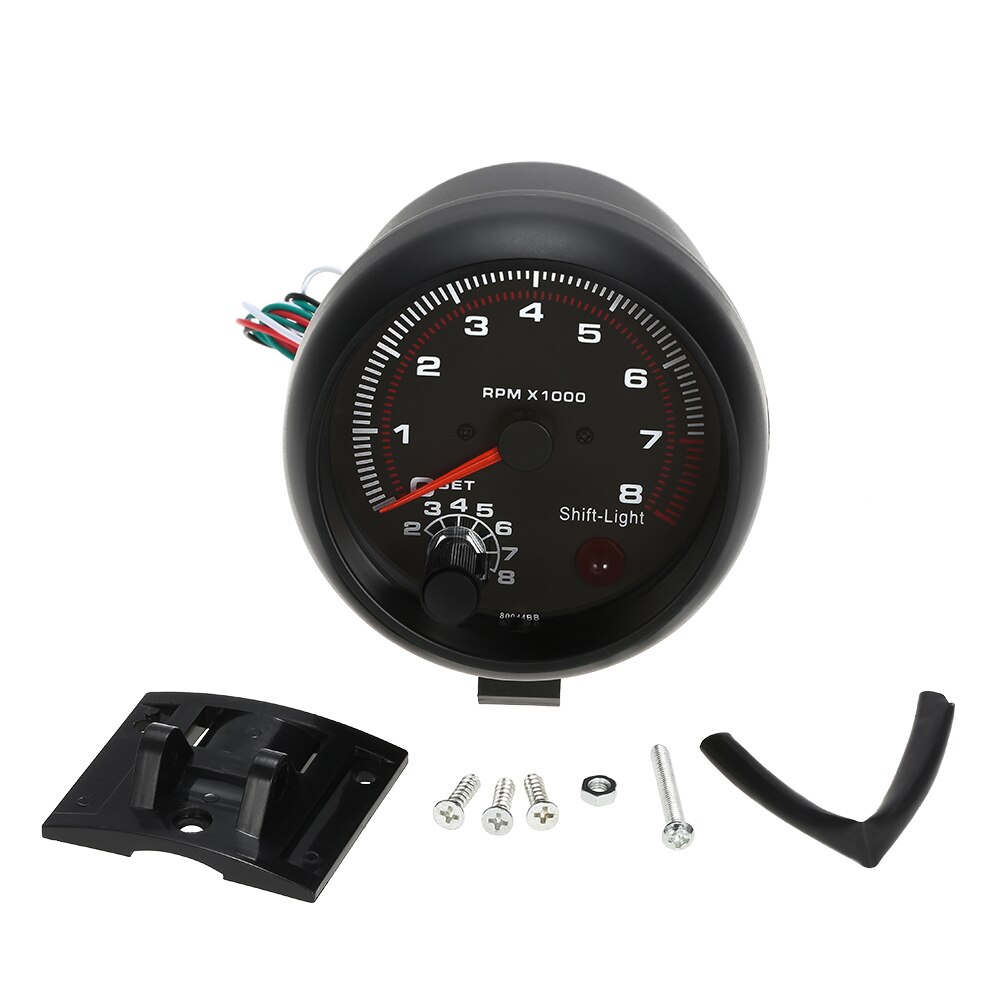 3.75&quot; Car Universal Black Tachometer Gauge White Inter Shift light 0-8000 RPM