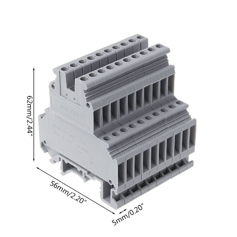 50 Pcs UKK3 DIN Rail Double Level Dual Row Terminal Block 500V 25A 28-12AWG Gray Whosale