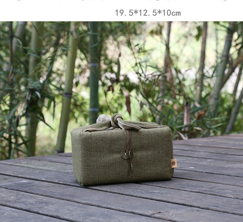 Borsa da viaggio portatile da viaggio borsa da tè per teiera tazza da tè tazza da tè in cotone e lino accessori per cerimonia del tè: 1 pot and 6 cups / green
