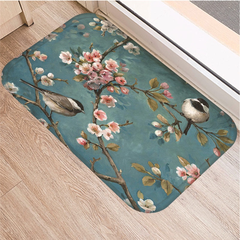 1 stk 40*60cm træ blomst fugl mønster skridsikker ruskind tæppe dørmåtte dørmåtte udekøkken stue gulvmåtte tæppe 48299: 2dd-48299-003